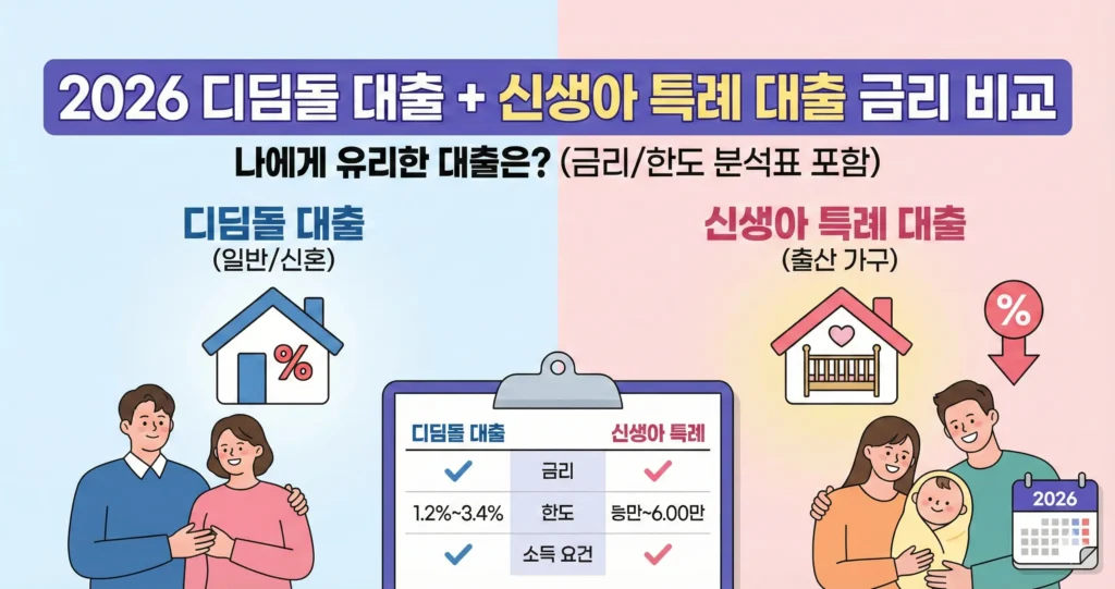 2026 디딤돌 대출+신생아 특례 대출 금리 비교 나에게 유리한 대출은? (금리/한도 분석표)
