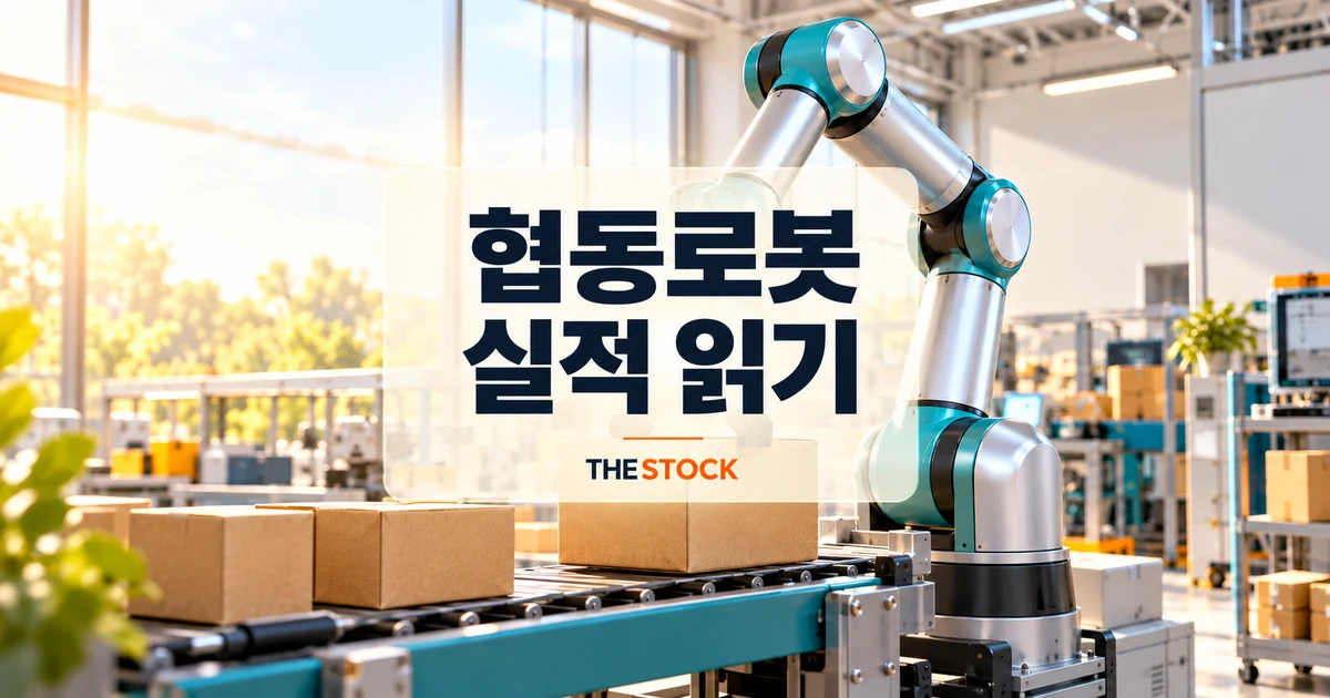 협동로봇과 자동화 공정, 실적 읽기 제목을 중앙에 배치한 더스탁 표지