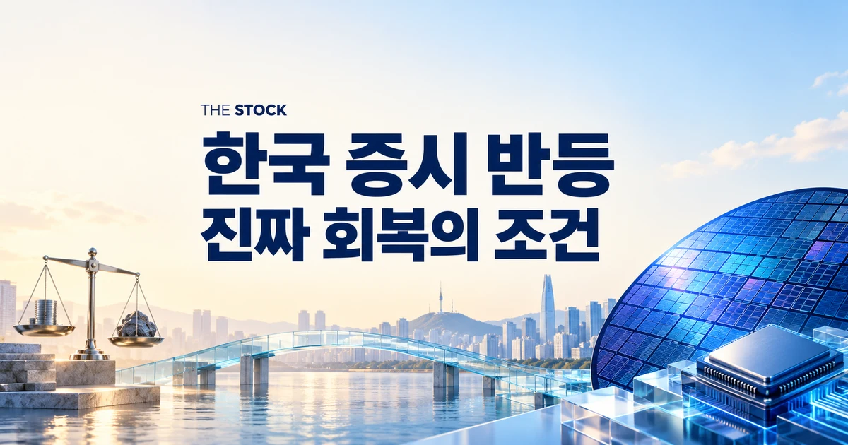 코스피 반등과 AI 반도체의 회복 조건을 표현한 반도체·저울·금융 도시 이미지