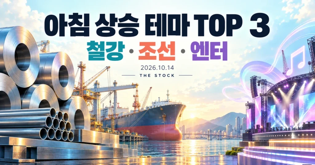아침 상승 테마 TOP 3: 철강·조선·엔터 | 2026년 10월 14일 대표 이미지