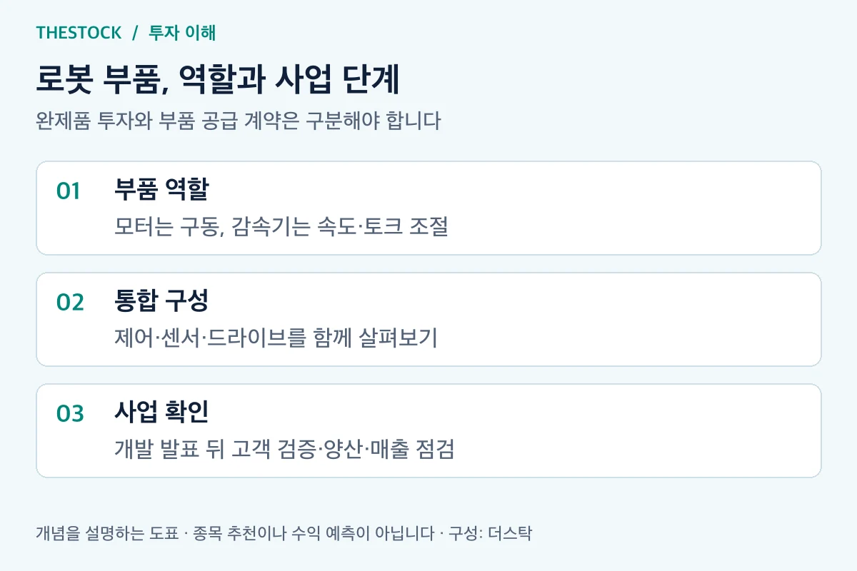 로봇의 모터·감속기·제어장치 역할과 개발·고객 검증·매출 확인 단계