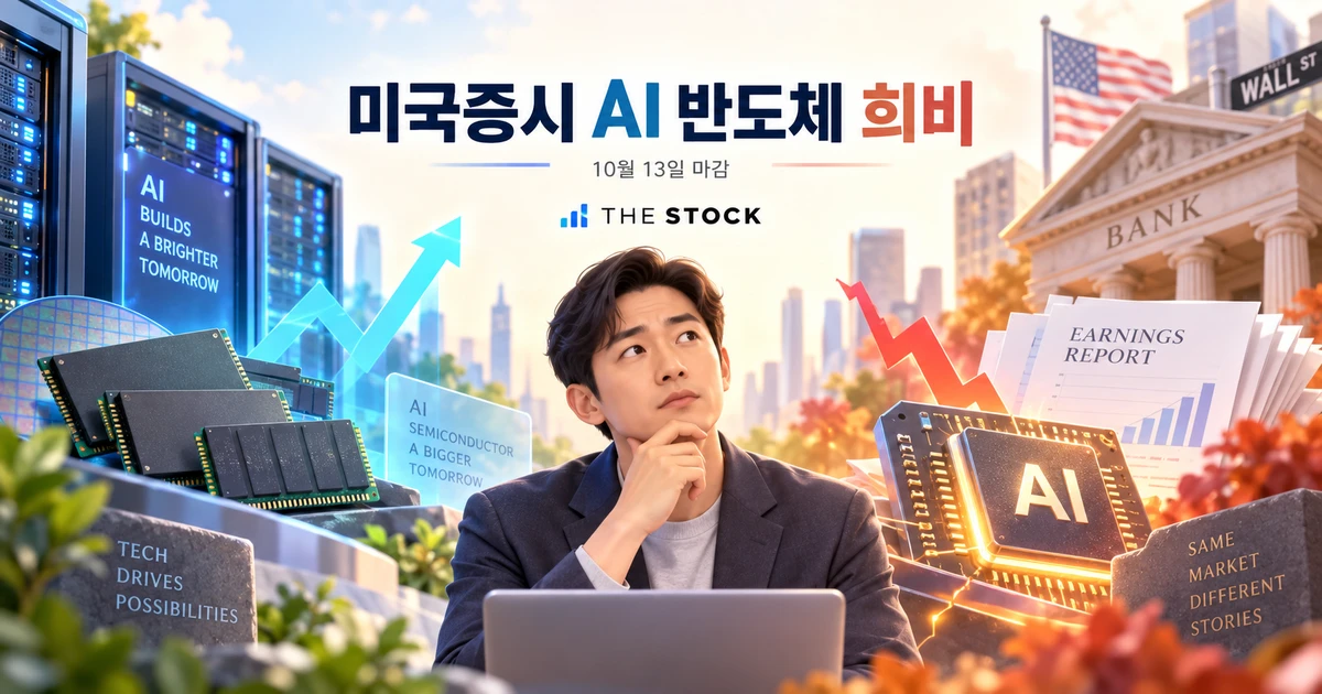 미국증시 AI 반도체 희비와 투자 수익성을 살피는 투자자 일러스트